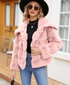 Detail of soft pink faux fur texture and lapel design on this short winter jacket - S / Pink