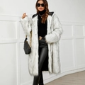 White hooded faux fox fur long coat for women with stylish textured fibers - S / Off-White