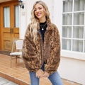 Giacca in ecopelliccia da donna con stampa serpente marrone, stile oversize con zip - S / Snake Print