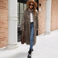 Deep grey-brown faux fox fur coat for women with a warm stand-up collar design - S / Grey Brown