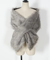 Luxurious grey faux fur shawl featuring a criss-cross front closure and plush texture - Light Gray