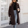 Elegant long dark brown faux fox fur coat for women with plush fluffy texture - S / Dark Brown