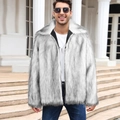 Giacca in ecopelliccia da uomo bicolore bianco e grigio con collo a revers e pelo lungo soffice - S / Volpe delle Nevi (Sfumatura Bianco Grigio)