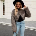 Short faux fur cropped jacket in grey featuring a plush texture for a chic winter look - S / Grey Brown