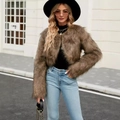 Women's trendy brown long-haired faux fur short jacket in casual street style fashion - S / Long Yellow Fur