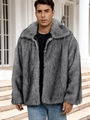 Men's faux fur short jacket in medium grey featuring a large lapel and plush texture - Premium Grey Mixed Fur