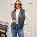 Dark gray faux fur vest for women with V-neck sleeveless design and cropped cut silhouette - White Grey Long Fur