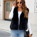 Faux fur vest in black featuring plush texture and open-front sleeveless design - Black