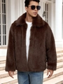 Men's stylish dark brown faux fur jacket with large lapel in casual urban style - Premium Coffee Brown