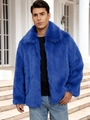 Mens royal blue faux fur jacket with wide lapels and premium plush texture - Premium Royal Blue