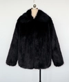 Close-up of black faux fox fur texture and classic lapel collar on a men winter coat - Black