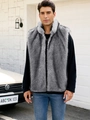 Men's grey faux fur vest with stand collar and straight cut for winter casual style - S / Gray-threaded