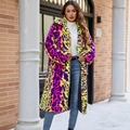 Faux fur coat in multi-color leopard print with long sleeves for winter fashion - S / Multicolor Leopard