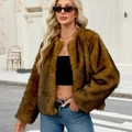 Veste courte en fausse fourrure marron pour femme avec manches longues et style ouvert - S / Rayé Jaune