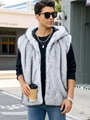 Men's hooded faux fur vest in grey with a thick long-haired texture for autumn wear - White Melange