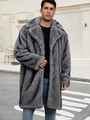Cappotto lungo in ecopelliccia da uomo grigio scuro, caldo capospalla invernale in peluche - S / Righe Grigie