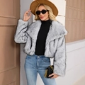 Short faux fur jacket in grey and black mix featuring a large lapel and plush texture - S / White Mixed