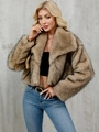 Short faux fur jacket in brown shade with soft texture for trendy winter fashion - S / Camel-threaded