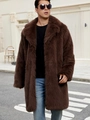 Men's long faux fox fur coat in brown with large lapels for winter warmth and style - Coffee