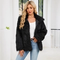 Chic women's faux fur jacket in black color with fluffy texture and wide collar lapels - S / Black