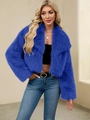Giacca corta in ecopelliccia blu reale da donna con ampio colletto e design aperto - S / Blu Reale