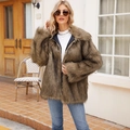Women's brown faux fur coat with oversized lapel and long plush texture in loose fit - S / Brown