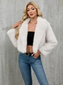 Chaqueta corta de piel sintética blanca para mujer con textura de felpa suave de moda - S / Blanco