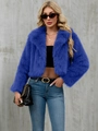 Chaqueta corta de piel sintética para mujer en azul real con elegante cuello de solapa - S / Azul Real