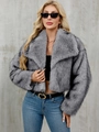 Short grey faux fur jacket with wide lapels and fluffy texture for women's winter fashion - S / Gray-threaded