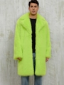Faux fox fur long coat in vibrant lime green with oversized collar and plush texture - Fluorescent Green