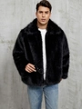 Men's stylish faux fur coat in black featuring thick shaggy texture and large lapels - S / Black