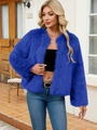 Bright blue faux fur short jacket for women featuring fluffy fox-style plush texture - S / Royal Blue