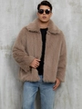 Men's light brown faux fur jacket with lapel collar and fluffy plush texture style - S / Light Khaki