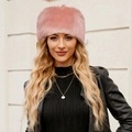 Close-up of pink faux fur hat showing fluffy long-pile texture and Russian style fit - Long Fur / Pink