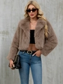 Women's faux fur cropped jacket in mocha brown featuring a plush collar and open front - Light Khaki
