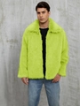 Men's neon green long sleeve faux fur jacket with lapel collar and fluffy texture - Fluorescent Green