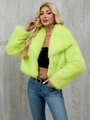 Short faux fur coat for women in fluorescent green with large lapel and street style - Fluorescent Green