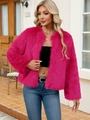 Kurze Kunstpelzjacke für Damen in leuchtendem Rosérosa mit flauschiger Textur für den Herbst - Rosenrot
