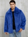 Men's faux fur coat in vibrant Klein blue with wide lapel and shaggy texture - Sapphire Blue