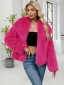 Faux fur jacket in vibrant rose red with open front design and soft plush texture - Rose Red