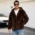 Men's stylish leopard print faux fur jacket with warm hood and metallic zipper - S / Dark Leopard Print