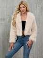 Short faux fur jacket in apricot with wide lapels and cozy plush texture for women - Apricot
