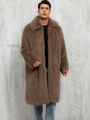 Men's long faux fur coat in dark khaki with oversized lapels and warm thick texture - S / Dark Khaki