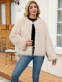 Kurze Kunstpelzjacke für Damen in Beige mit flauschiger Textur und langen Ärmeln - Aprikose