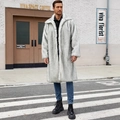 Men's long faux fur coat in grey-white texture with a stylish large lapel collar - S / Off-White