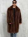 Men's winter long faux fur coat in dark brown with a thick textured luxury finish - S / Coffee