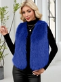 Faux fur vest in royal blue color with plush texture and sleeveless V-neck design - S / Royal Blue