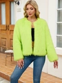 Kurze Kunstpelzjacke für Damen in Neongrün mit gemütlicher und flauschiger Plüsch-Textur - Fluoreszierendes Grün