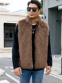 Gilet en fausse fourrure marron foncé pour homme avec col montant et texture pelucheuse douce - Khaki Foncé