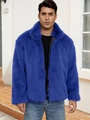 Giacca da uomo in finta pelliccia di volpe blu Klein con collo alto e cerniera - Blu zaffiro